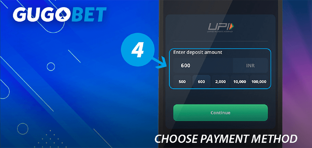 Pick your preferred payment method from the list and enter the amount you wish to deposit.