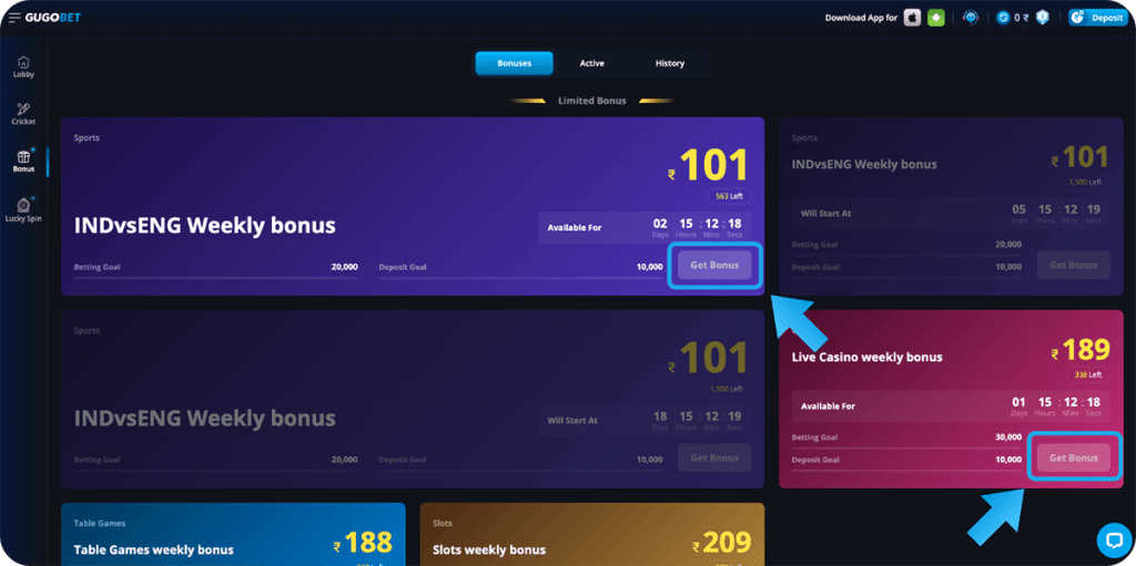 Once you've reached the necessary goal, simply click \"Get Bonus\" to claim your reward.