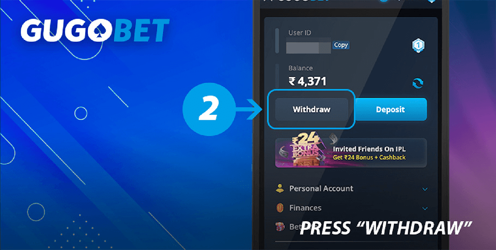 Access the main menu in the top-left corner and click on the “Withdraw” option.